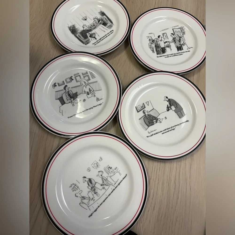 Restoration hardware New Yorker plate set cartoons 5 PC RESTORATION HARDWARE